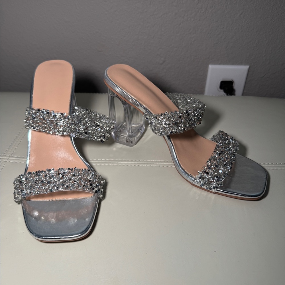 Silver Glitter Heel Sandals